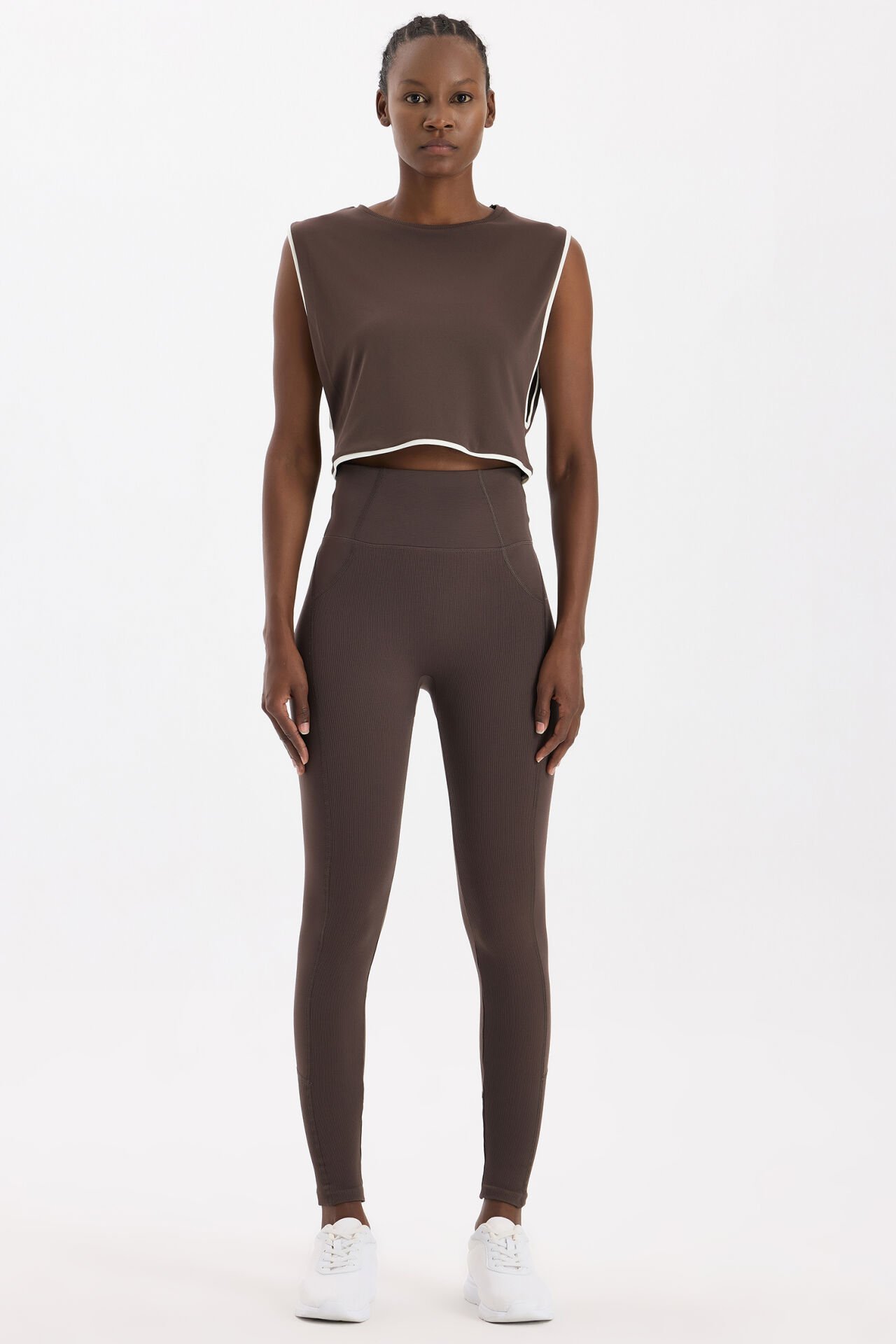 Yüksek Bel Dikiş Detaylı Push Up Tayt Kakao Dansı