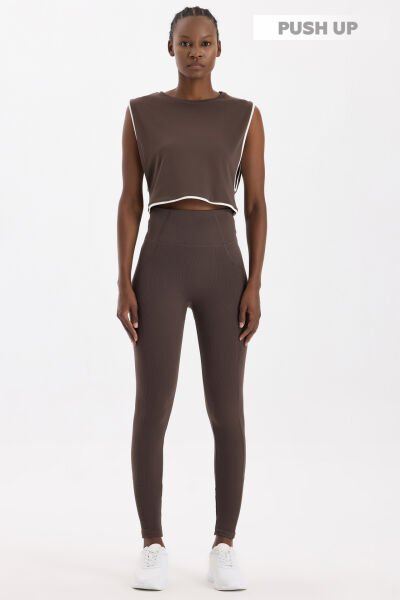 Yüksek Bel Dikiş Detaylı Push Up Tayt Kakao Dansı