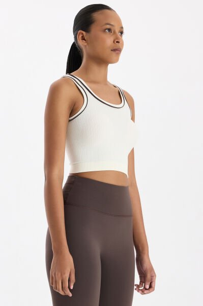 Kontrast Biyeli Fitilli Atlet Kırık Beyaz