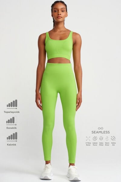 Balıksırtı Desenli Toparlayıcı Tayt Egzotik Yeşil